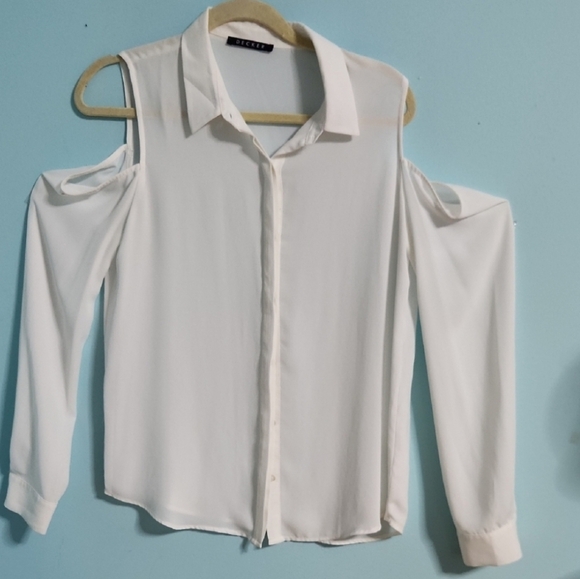White Long Sleeve Cut Out Button Down Blouse - Picture 7 of 7